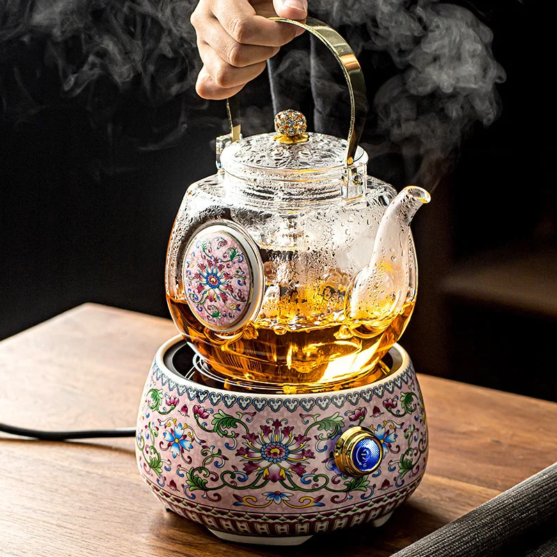 Colored ceramic lotus pot electric ceramic stove set glass teapot household Chinese heat-resistant large capacity kettle GN789TB