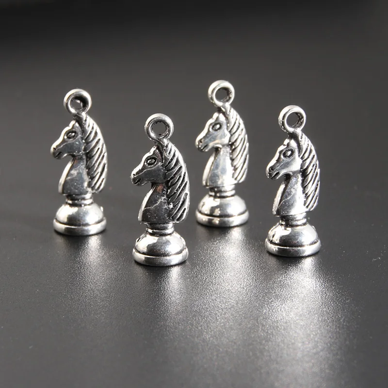 20pcs Silver Color Knight Bishop Pawn King Queen Rook Chess Charms Draughts Pendant Fit DIY Handmade Jewelry Finding Supplies