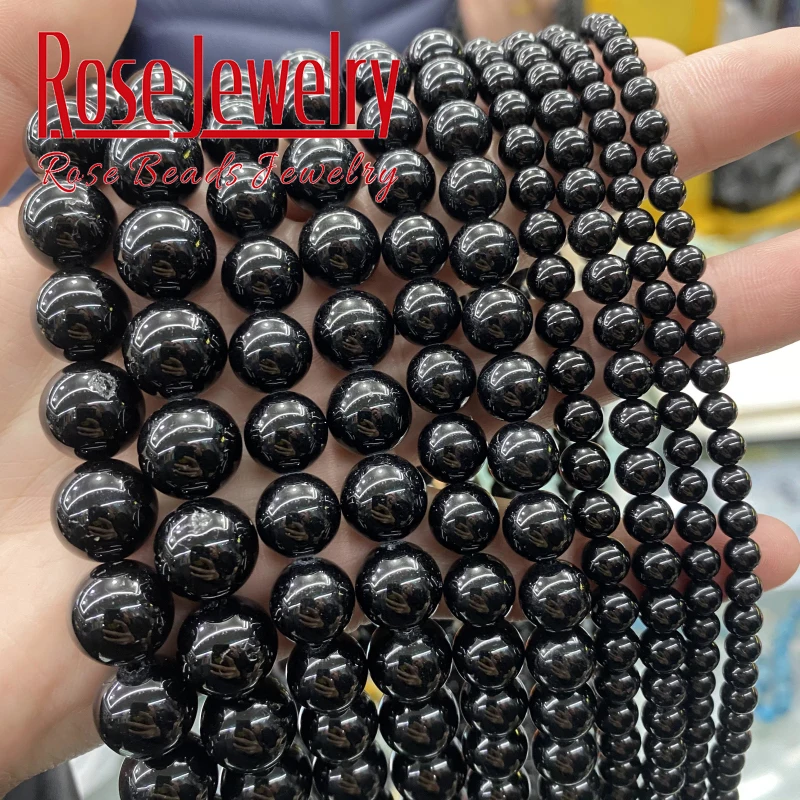 AAAAA Natural Black Tourmaline Gem Stone Beads Round Loose Spacer Bead For Jewelry Making DIY Bracelet Necklace15'' 6/8/10/12 mm