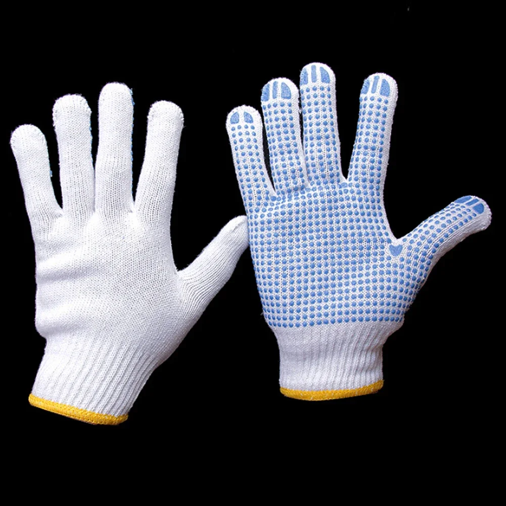 Cotton Non-slip Particle Gloves Wear-resistant White Protective Work Gloves Breathable PVC Dot Beads for Chopping Wood Gardening