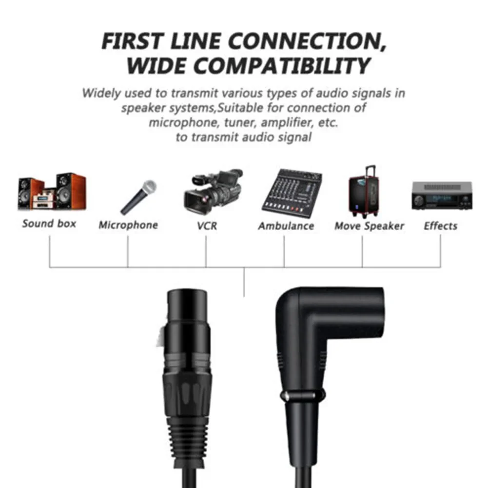 3 Pin XLR Right Angle Male To Female Plug Microphone Audio Cable Shielded Cord Durable Good Conductivity Microphone Cable