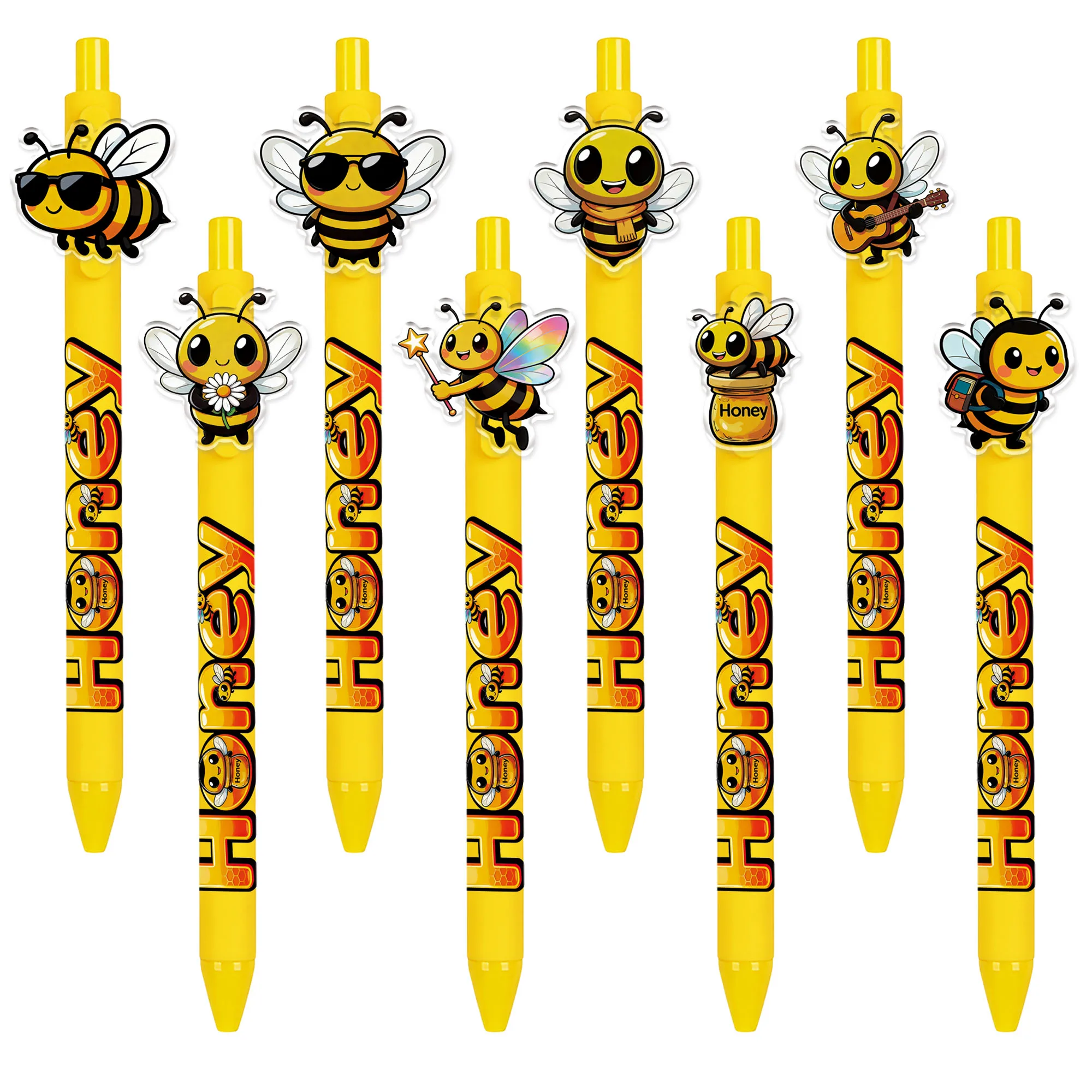 8 PCS / 16 PCS Bee Elements Push-Pull Ballpoint Pens - Cute Little Bee-shaped Push-Pull Writing Pen