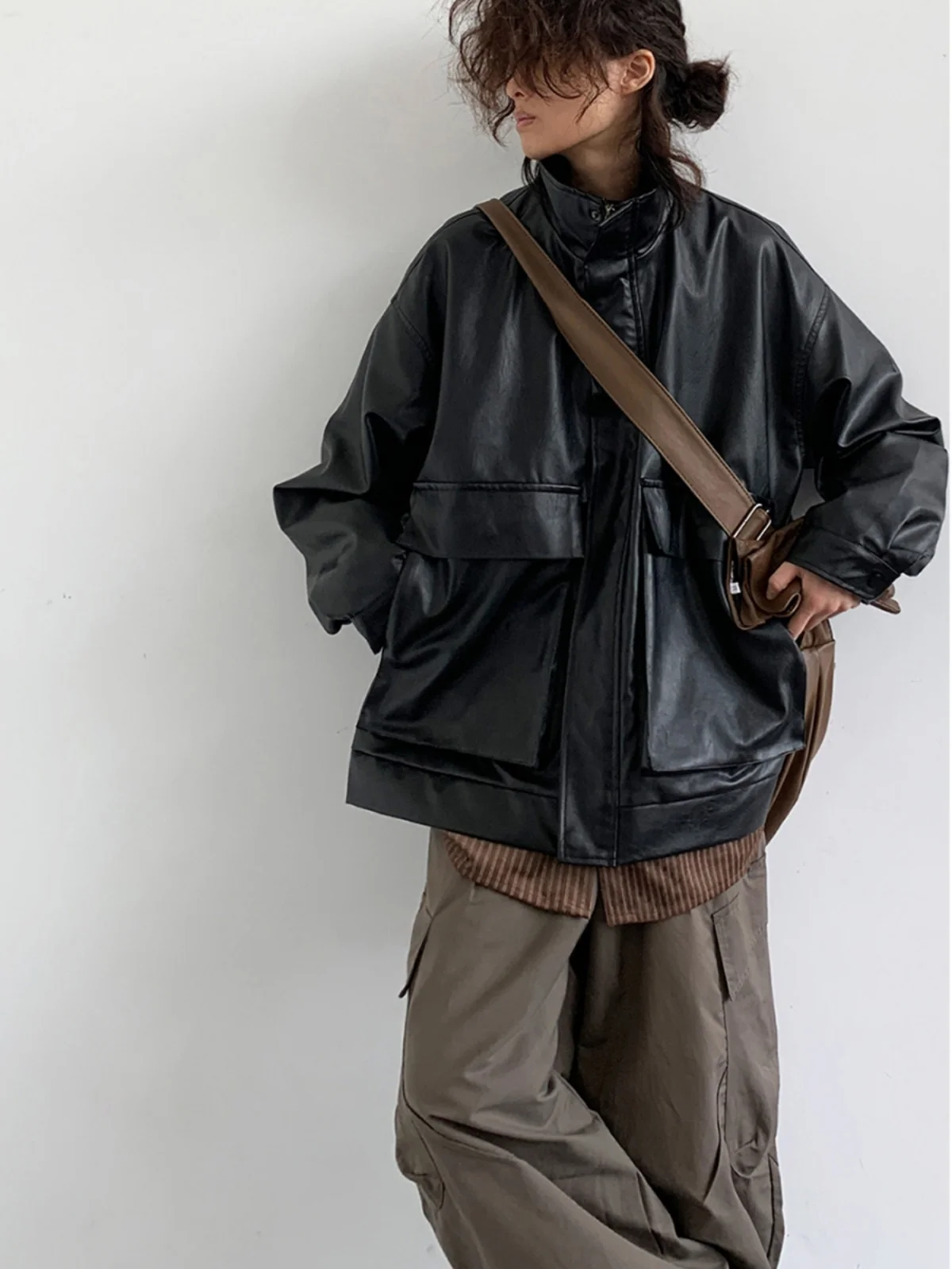 Jesienny Japoński Styl Retro Skórzany Płaszcz Luźny Krój Casualowy Podstawowy Styl Elegancki Damski Męski Studencki Modny Markowy Płaszcz