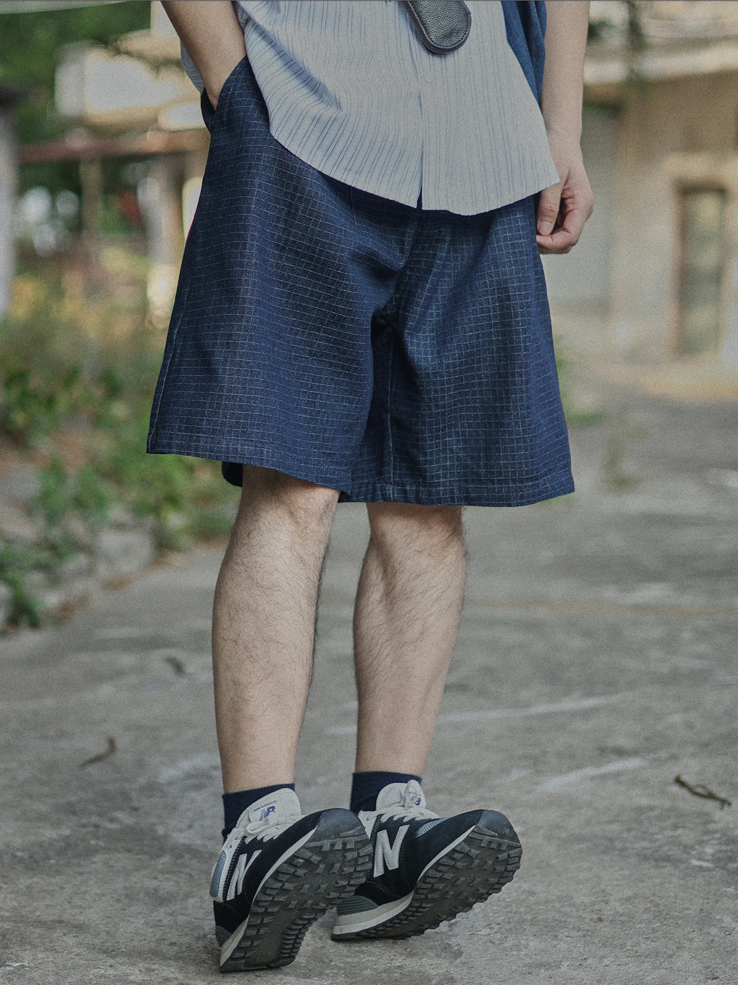 

Retro Men's Loose Fit Plaid Short Pants Summer Cotton Denim Style Cityboy Vintage Patterned Bermudas Casual Versatile Shorts