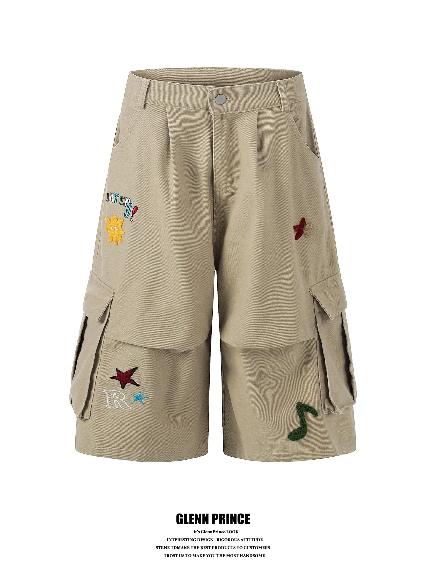 

GPstudio American Retro Star Embroidery Workwear Shorts Men's Trendy Wide Leg Slimming Seven-Foot Cotton Casual Shorts