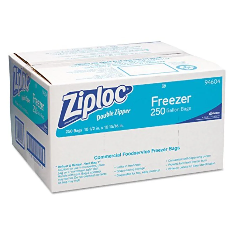 

94604 Double-Zipper Freezer Bags, 1gal, 2.7mil, Clear w/Label Panel Case of 250