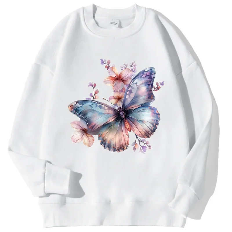 

Butterflies Fly On Flowers Men Sweatshirt Cartoons Loose Hooded Harajuku Fleece Hoodies Fashion O-Neck Sportswear Unisex