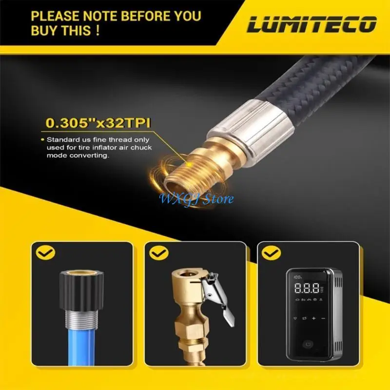 

37JE Compact Tire Pump Hose Extension for Easy Inflation of Car & Bike Tires