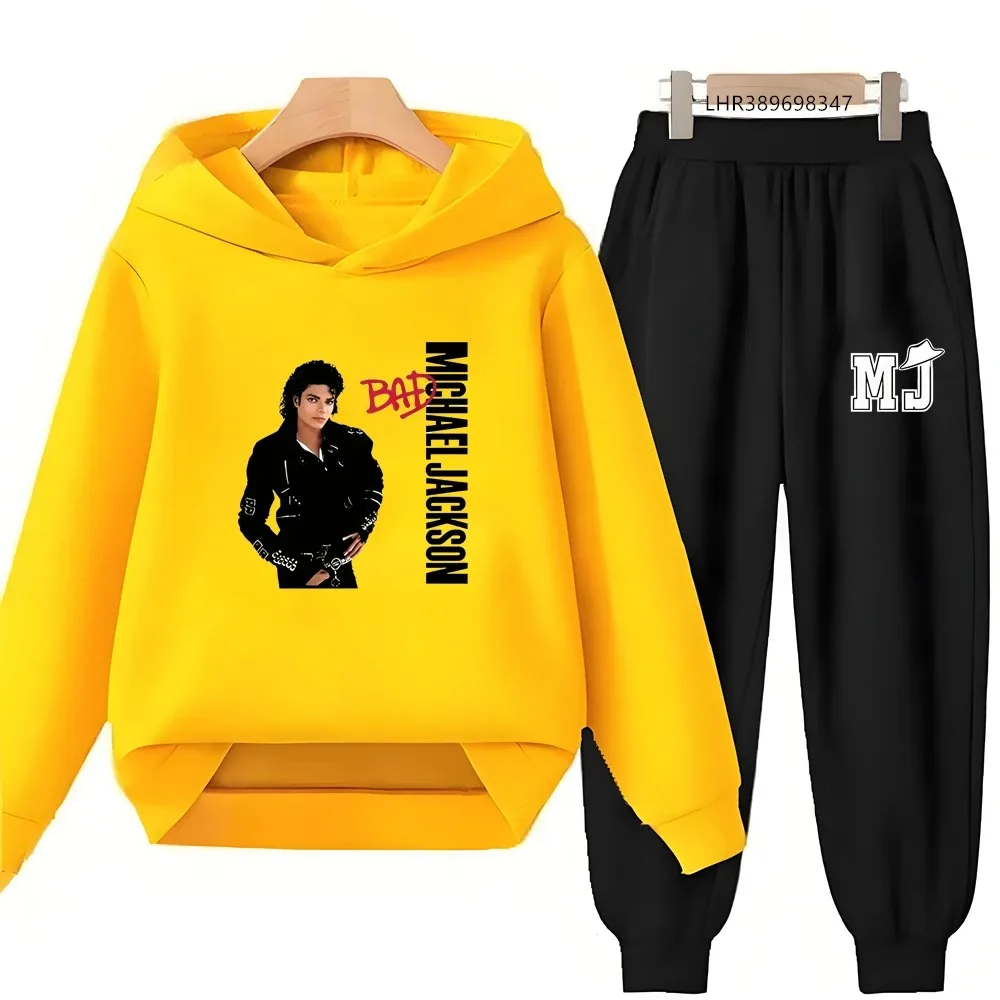 Autumn Clothing Michael Jackson Print Children's Hoodie+Pants Suit Black 3-12 Years Girl Pink Sweatshirt Sets Boys Pants Suits