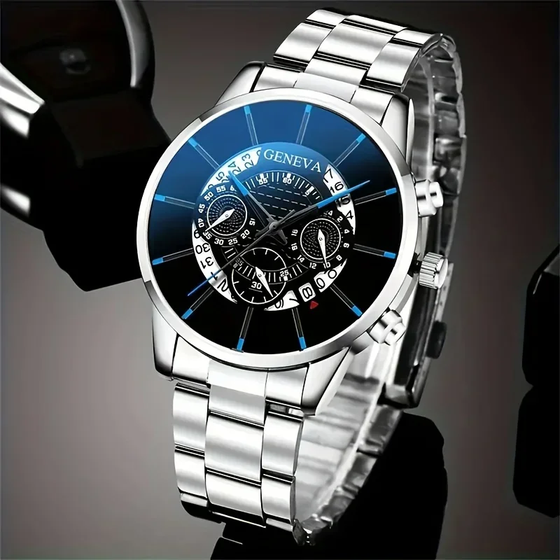 AAABC1/3pcs, Fashion Men's Business Calendar Watch & Bracelet & Eagle Pendant Necklace, Ideal Gift Choice