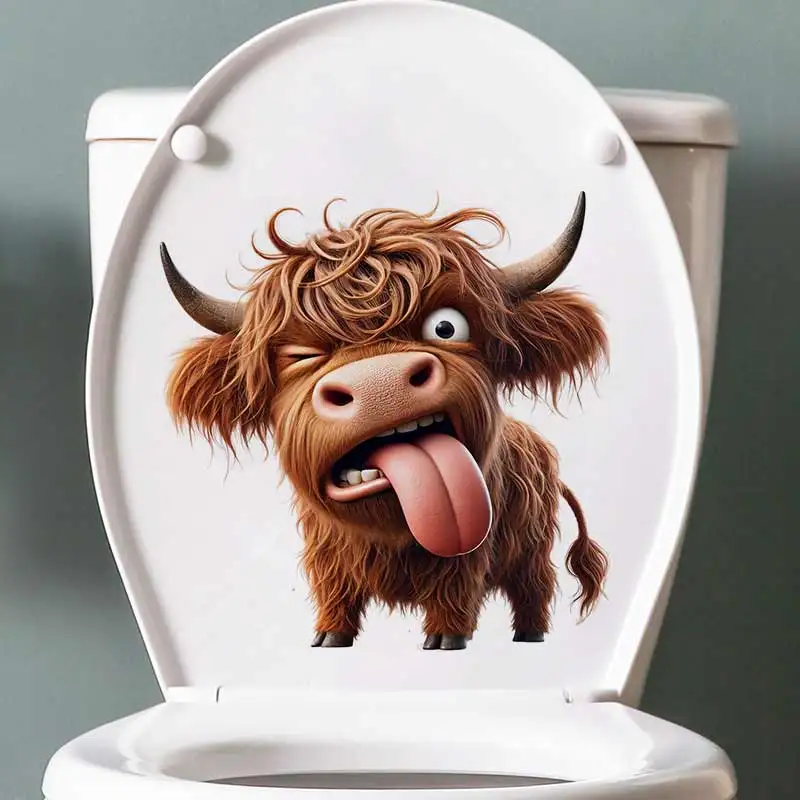 Quirky Highland Cow Wall Sticker Bathroom Toilet Decor Living Room Cabinet Refrigerator Home Decoration Decals Stickers M1461