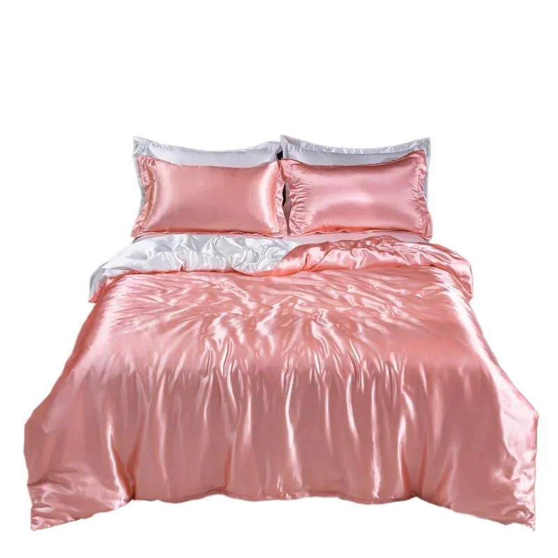 

Nordic Satin Silk Bedding Set with Duvet Cover Bed Sheet Pillowcases Luxury Solid Single Double Couple Pillow Case Bedsheet