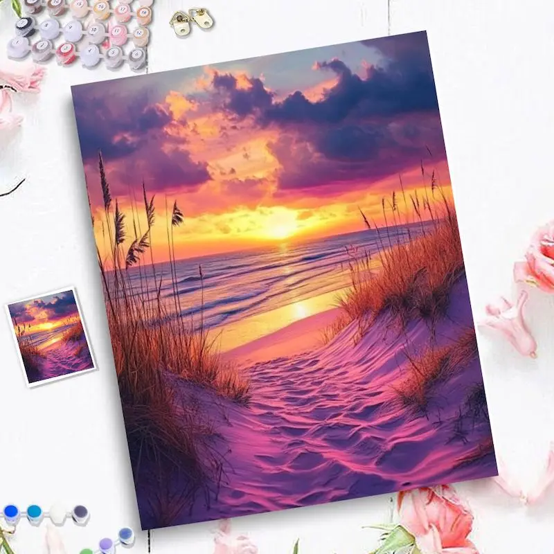 CHENISTORY Diy Frame Seaside Scenery Paintings By Numbers 40*50 Landsape Coloring On Canvas Modern Drawing Paint By Numbers Home