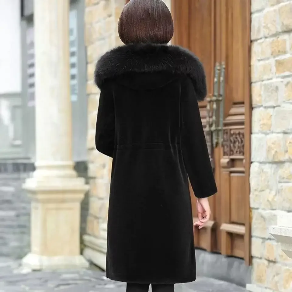 Manteau à capuche en fausse fourrure pour femme, veste d'hiver, pardessus chaud, parkas longues, mode féminine, moelleux, combiné, automne