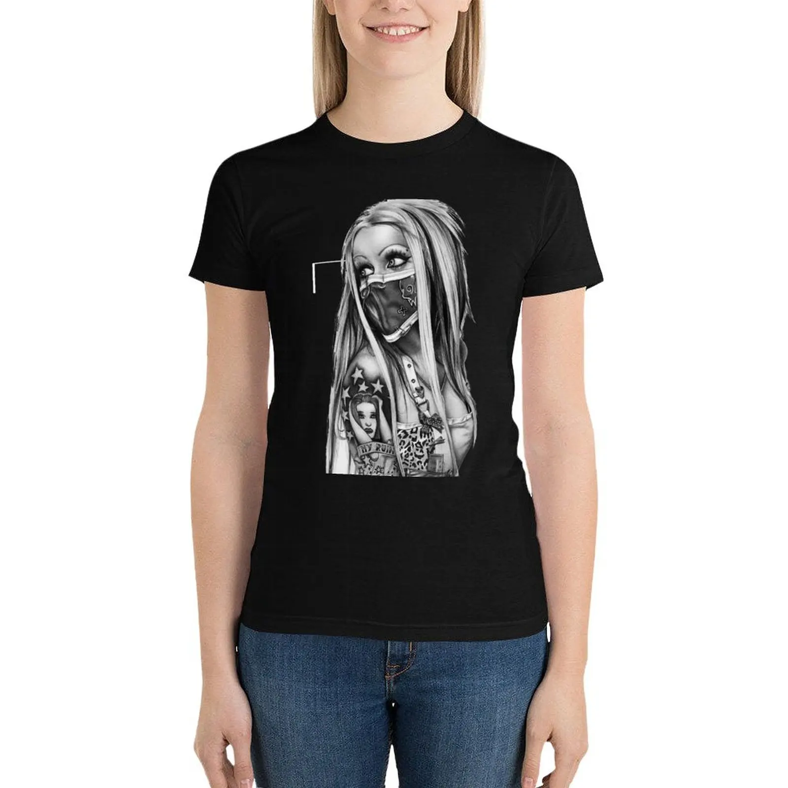 Tatoo Girl T-Shirt koszulka z nadrukiem zwierzęcym dla dziewczynek ubrania kawaii estetyczna odzież topy dla kobiet