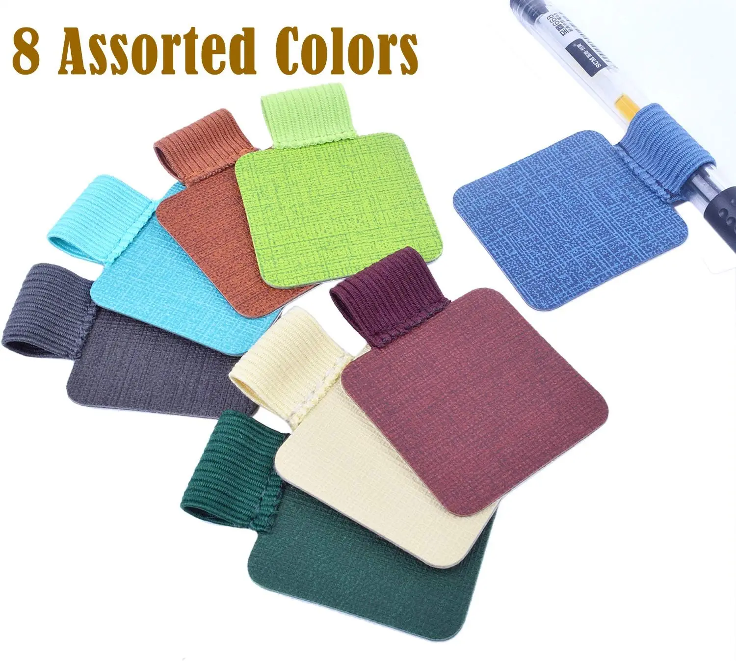 8pcs Self-adhesive Leather Pen Holder with Elastic Loop for Notebooks Journals Calendars and Planners Pen Loops