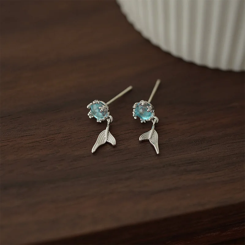 Fashion Silver Plated Crystal Mermaid Tail Stud Earrings For Women Girls Party Wedding Jewelry Gift eh1419