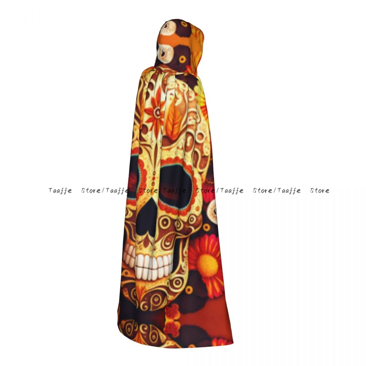 Witch Long Hooded Robe Skull With Flowers For Mexican Rituals Halloween Cloak Cosplay Costumes for Adult