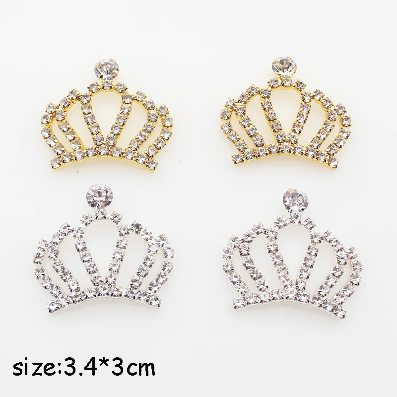 TYNUOMI 10pcs 30*34MM Crown Metal Rhinestone Flat Bottom Button DIY Wedding Clothing Hair Accessories Decorative Jewelry