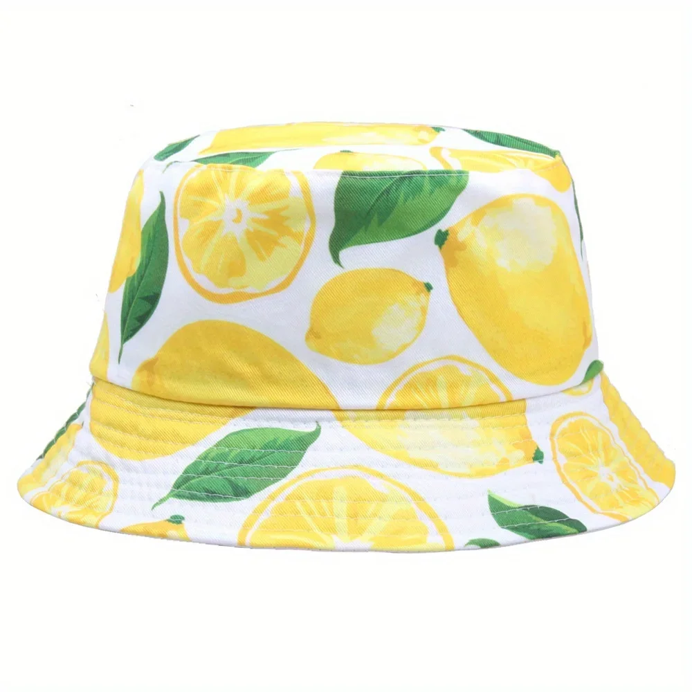 

Reversible Cartoon Print Bucket Hat Double Sided Fisherman Sun Hat Unisex Vintage Panama Cap for Outdoor Beach