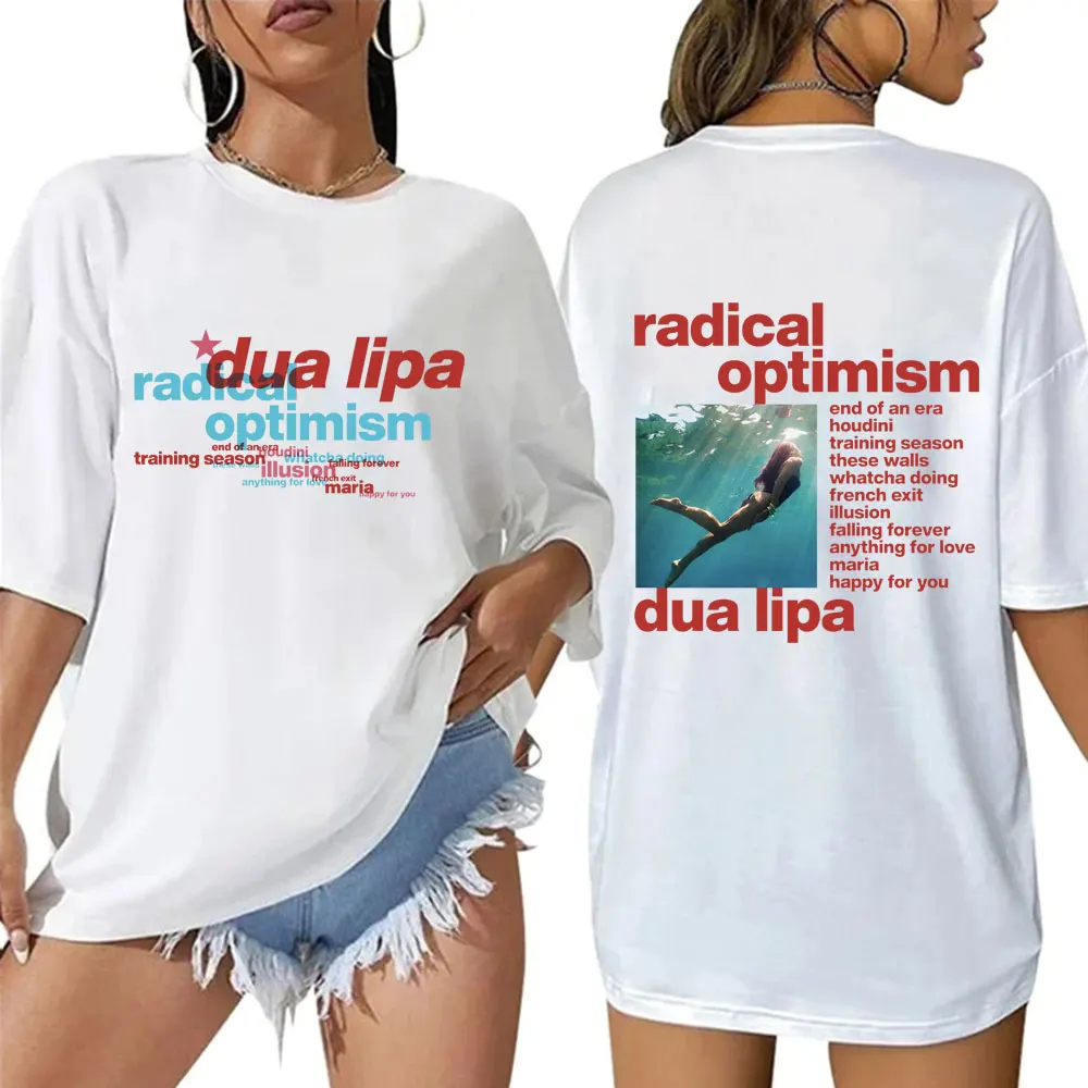 Dua Lipa kaus katun longgar kasual pria wanita, t-shirt gaya Hip Hop lengan pendek modis tur 2024