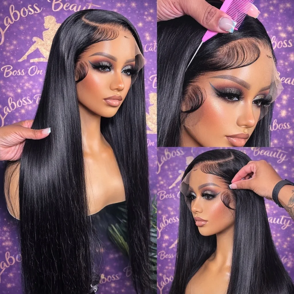 Natural Color Human Hair Wigs Bone Straight Black 40 Inches 250 Density 5x5 Ready to Go HD Lace Glueless Wigs 13x4 13x6 Pre Plucked HD Transparent Lace Frontal Wig For Women Brazilian Hair