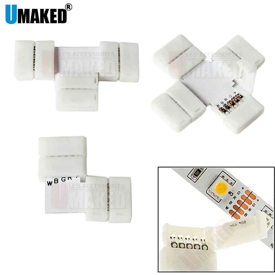 

100pc 8mm 10mm 2Pin/4pin RGB L T X Shape LED Connector Clip For Connecting Corner Angle RGB LED Strip Light Solderless PCB Board