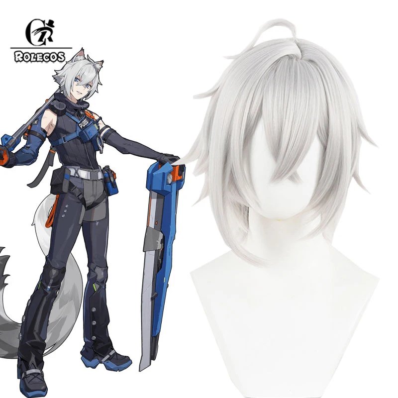 ROLECOS Synthetic Hair Seth Cosplay Wigs Zenless Zone Zero Seth 30cm Short Straight Silver White Cos Cosplay Synthetic Hair