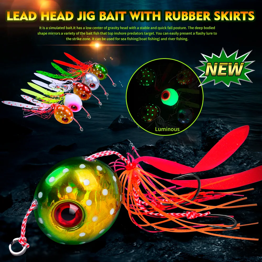 PROBEROS 40-180g Metall-Jigköder 1 Stück Künstlicher Leuchtender Jig-Garnelenköder mit Gummischürze Metall-Angelköder Jigging-Köder für Salzwasser-Angeln – Detail 1