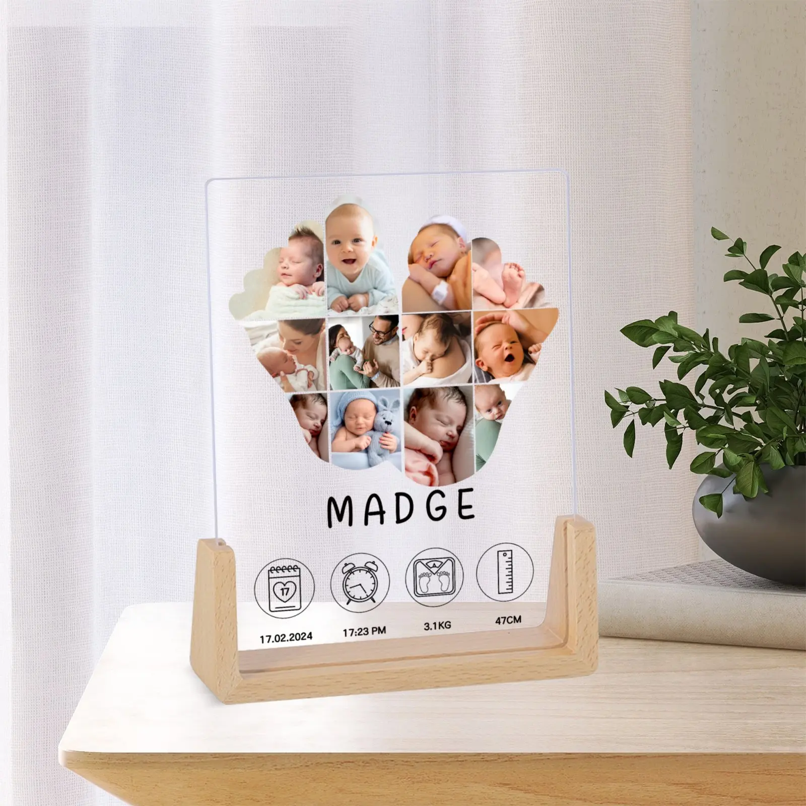 Personalisieren Neugeborenen Foto Collage Kunst Rahmen Baby Meilenstein Druck Geschenk für Papa Mutter Großeltern einzigartige Kinderzimmer Dekor Bilderrahmen