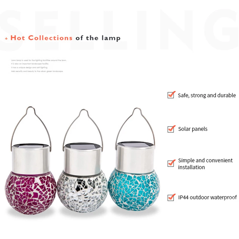 2022 الشمسية فسيفساء زجاج مجروش الكرة مصابيح تعليق للزينة احتفالية الديكور في الهواء الطلق مقاوم للماء فناء حديقة أضواء الزخرفية