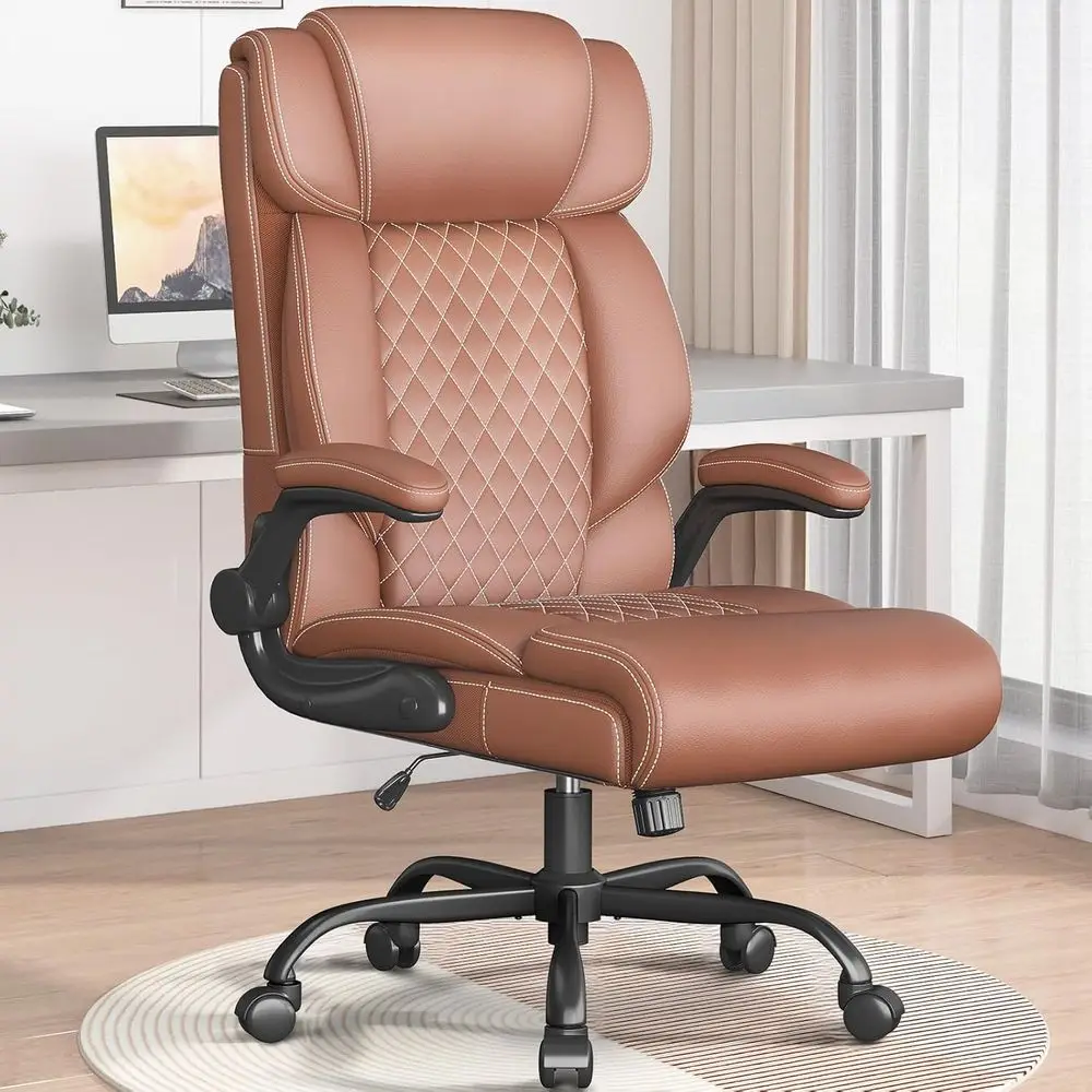 Oice Chair-Executive High Back Breathable Comy Desk Chair with lip-up Armrests Lumbar Support-Ergonomic Leather Rolling Swivel C
