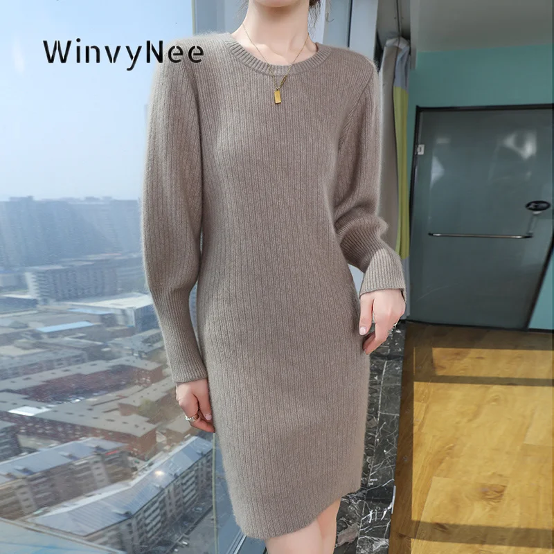 WinvyNee Women Sweater Dress Mink Velvet Elastic Fit Brushed Fabric Pullover Office Attire Casual Gathering Daily Wear ZE1248036