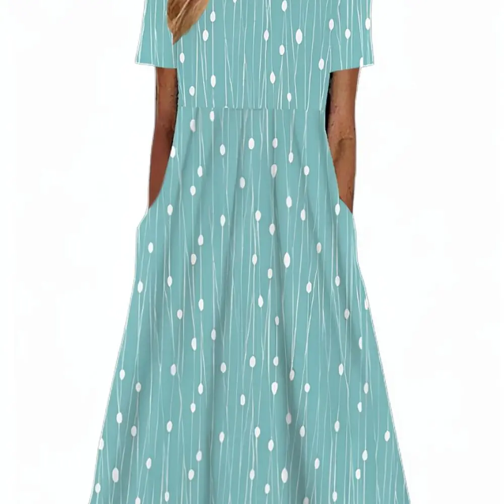 Women Summer Boho Floral Maxi Dress Round Neck Short Sleeve Casual Elegant Beach Holiday Long Dresses Loose Female Wear
