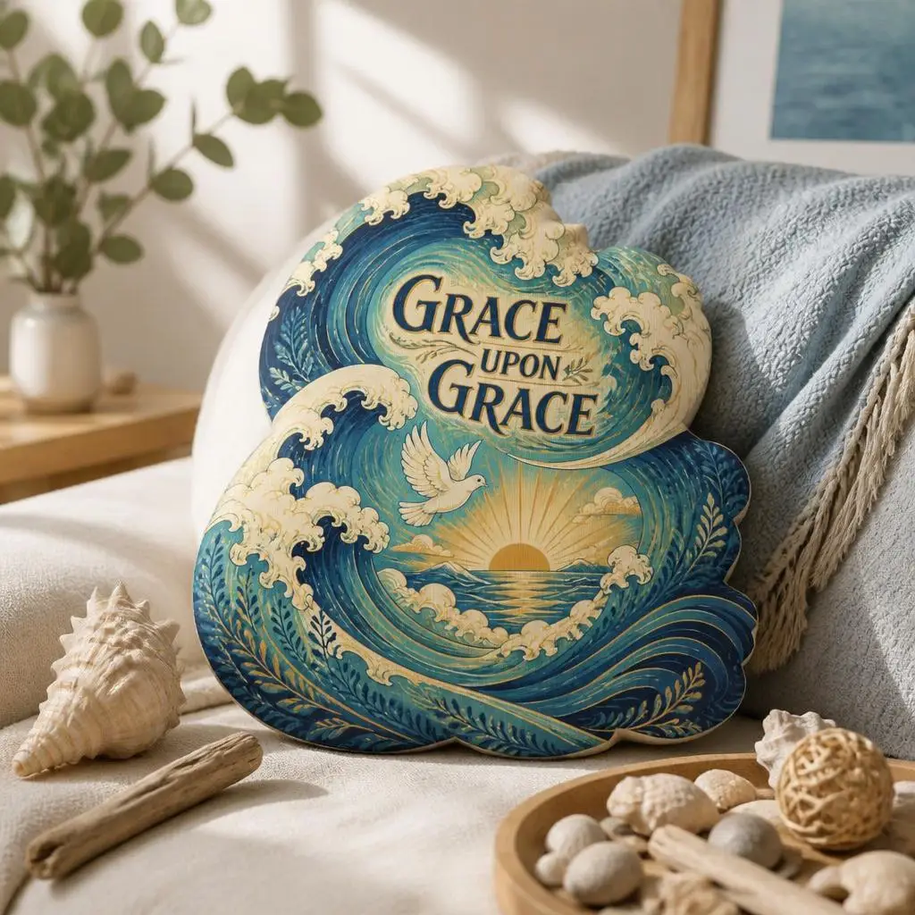 Grace Upon Grace Christian Pillow Ocean Waves Faith Cushion Dove Sunrise Religious Plush Stuffed Throw Pillow Home Decor Gift
