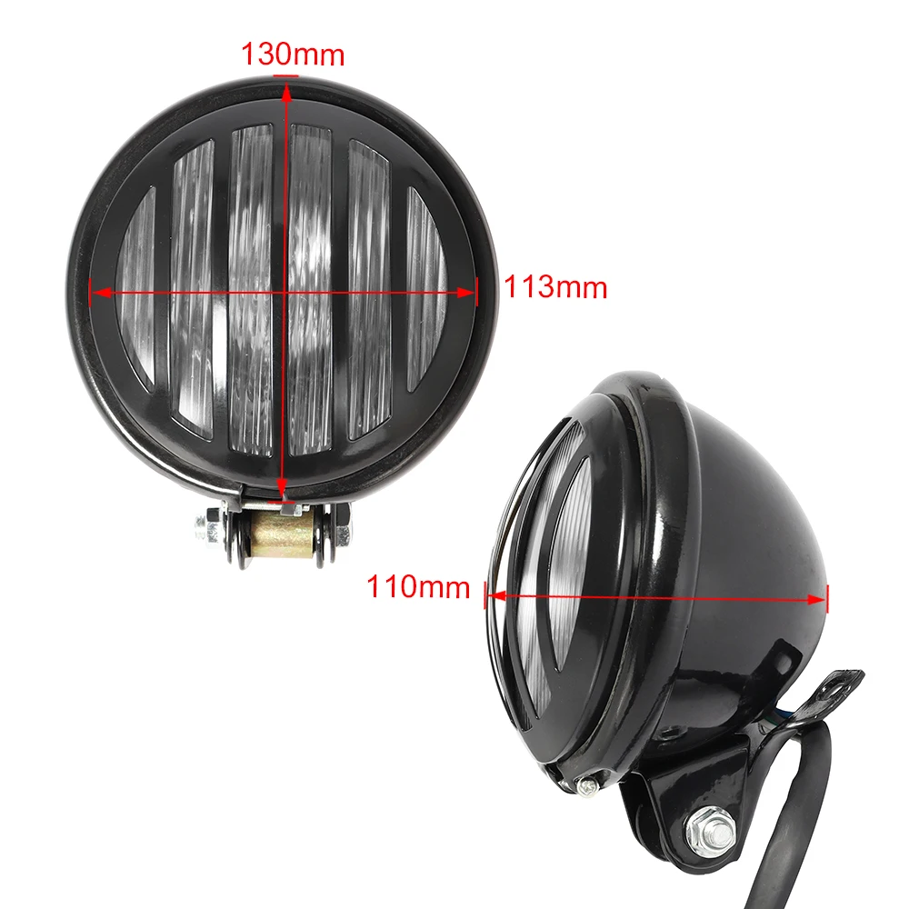 Black Retro Motorcycle Grill Headlight Round Headlamp Motorbike Motor Scoote Vintage Front Light Universal For Harley Yamaha