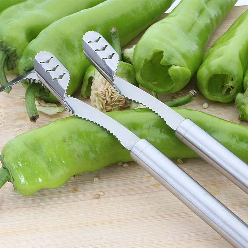 Cortador giratorio de acero inoxidable para frutas y verduras, utensilio para Cortar pimientos y tomates, removedor de semillas, utensilios de