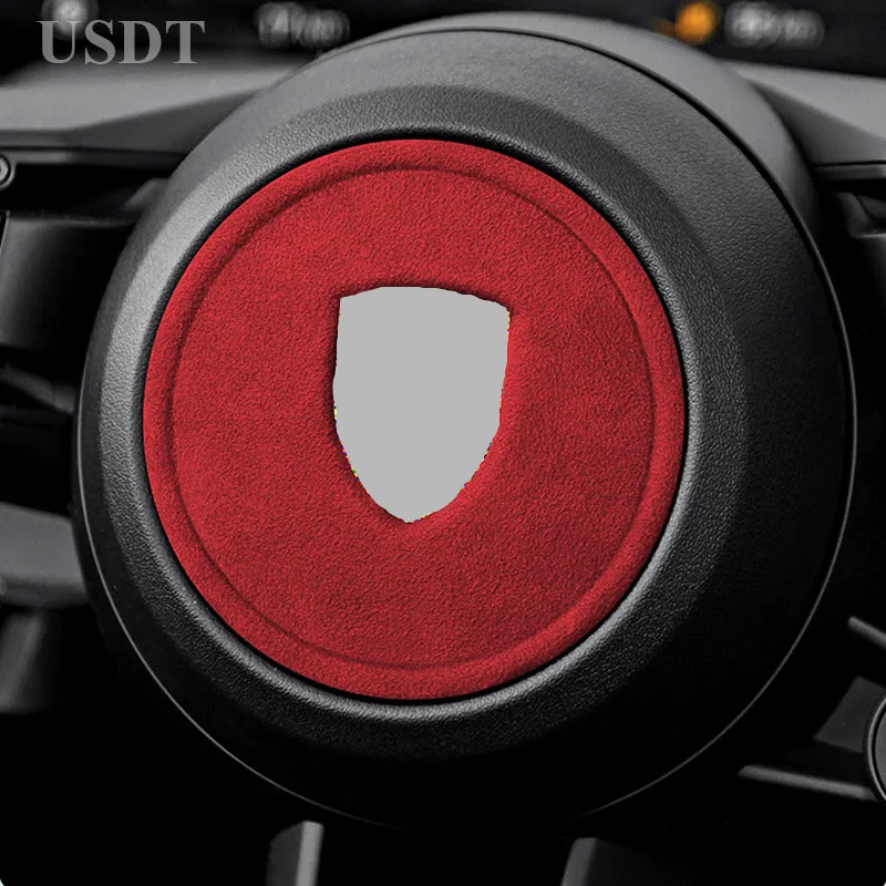 

2024 New Suede Steering Wheel Emblem Protective Sticker Mat For Porsche Panamera Cayman Macan 718 911 Overlay Interior Parts