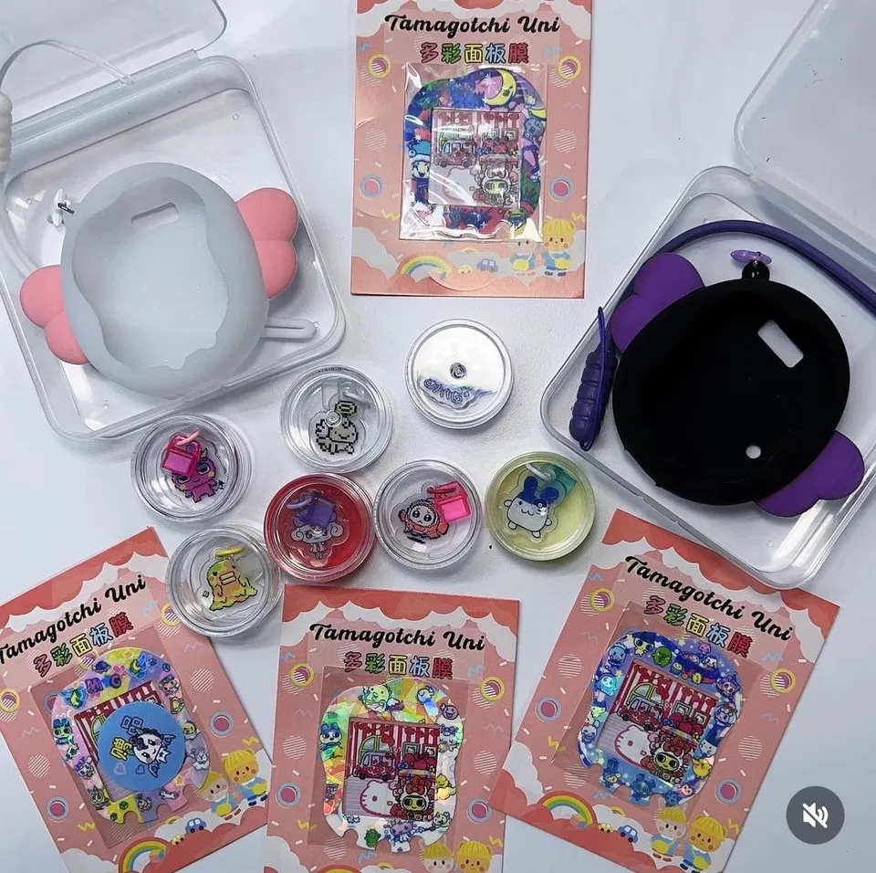 Nova tamagotchi uni faceplate película protetora de silicone kawaii adesivo bonito hellokitty tamagotchi ornamento escudo protetor gif