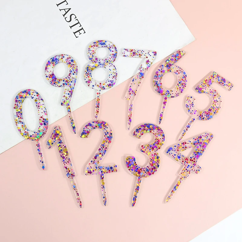 

Newest Transparent Glitter Number 0-9 Acrylic Cake Toppers For Kids Birthday Party Cake decoration Baby shower Anniversary Days