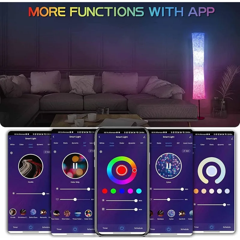 Floor Lamp,RGBCW 2700K-6500K,APP & Remote&Smart Voice Control, 2 X 60W Equivalent, No Hub Required,Compatible