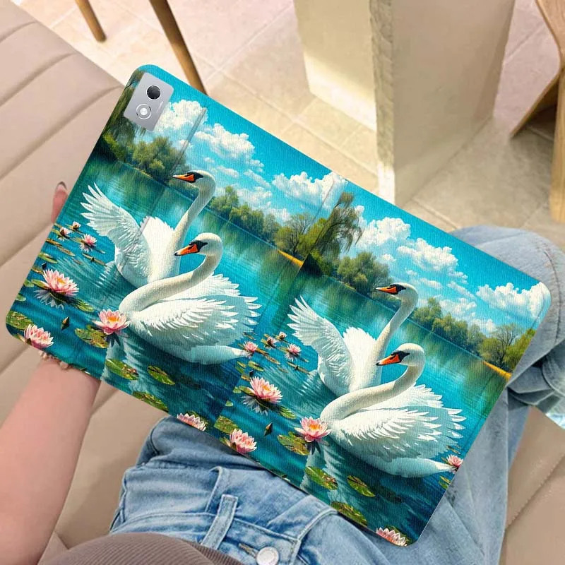 

White Swan Lake Lotus Tablet Case For Legion Xiaoxin Pad Y700 K10 M10 P11 K11 Pro Plus 10.6 11.5 Inch 2021 2023 2025