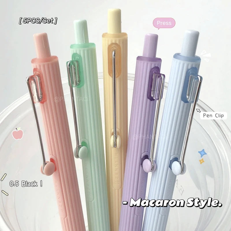 

5PCS/Set Macaron Style Gel Pen For Students 0.5mm Quick Dry Black Pen Creative Pen Clip Design Writing Pen Office Supplies