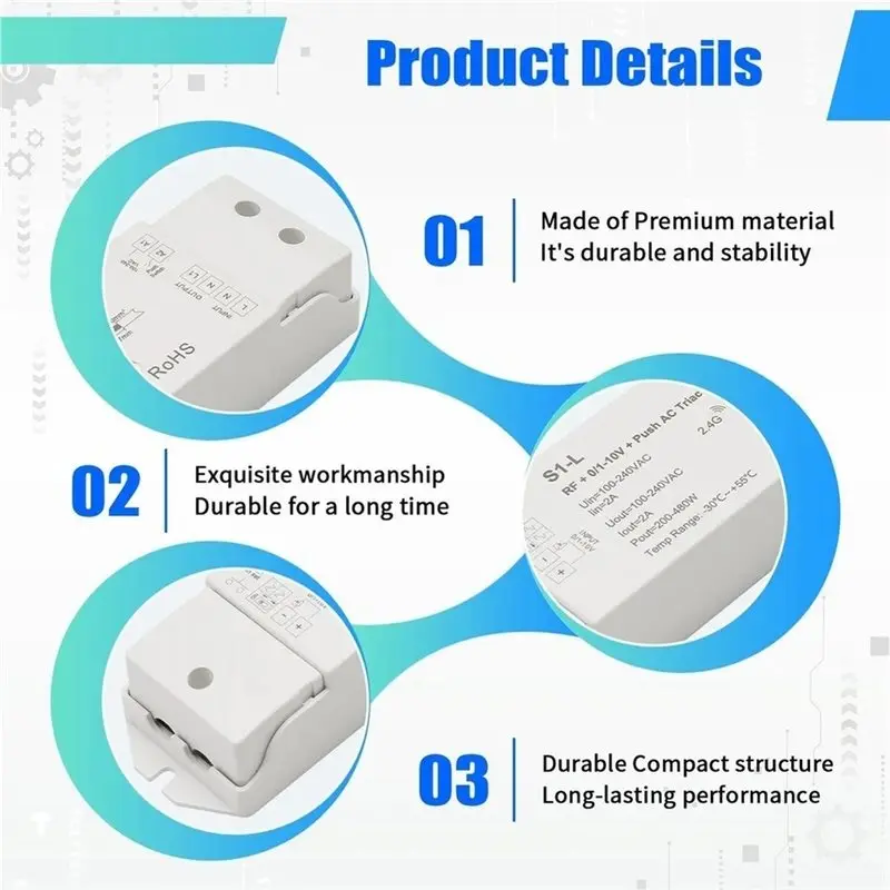 ALIM-AC Triac Dimmer For 0/1-10V Dimmer Push Switch Dimming 2.4G RF Remote Control For Single Color For LED Lamps