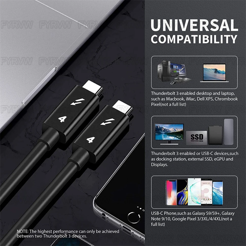 Thunderbolt 4-Kabel USB C 40 Gbit/s Kabel 8K@60 Hz PD240W 100 W Schnellladegerät für MacBook Pro Samsung M1 Thunderbolt 4 Laptop-Kabel – Detail 5