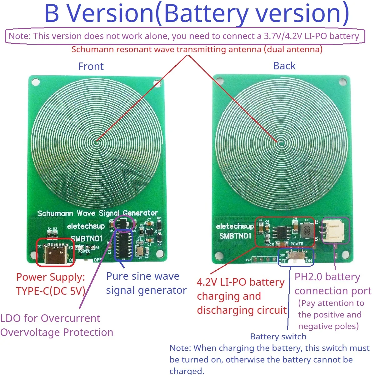 Mini 7.83Hz Pure Sine Wave Schumann Resonances SR Signal Generator Earth Resonance Wave Booster External Battery Available