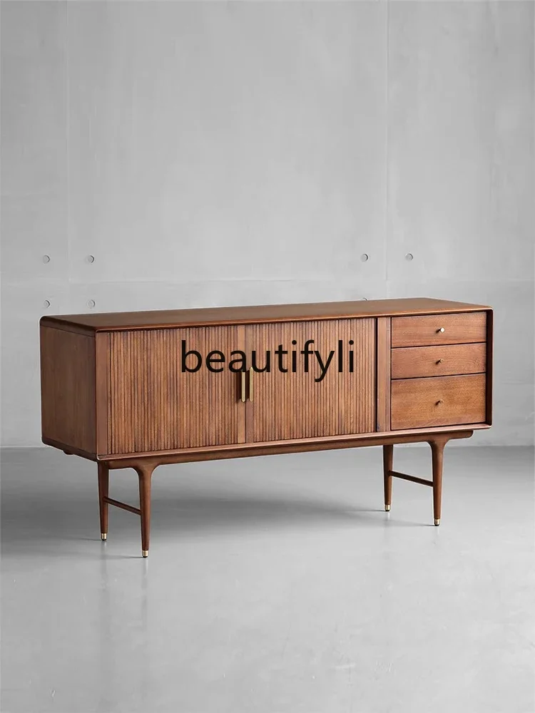 

yj32 Обеденный боковой шкаф из цельного дерева в стиле ретро, цвет антикварного ореха, входной шкаф для прихожей