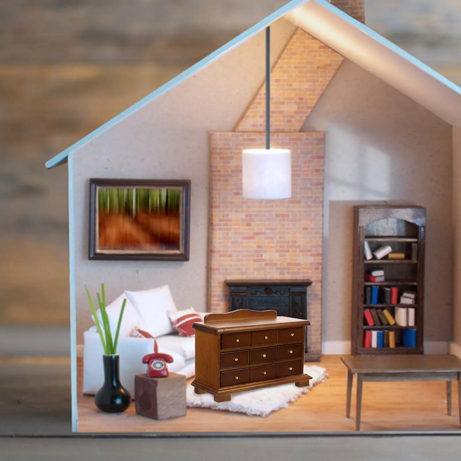 

Mini Wood Storage Cabinet Highly Simulated Miniature Furniture Tiny Storage Cabinet for Micro Scene Decoration