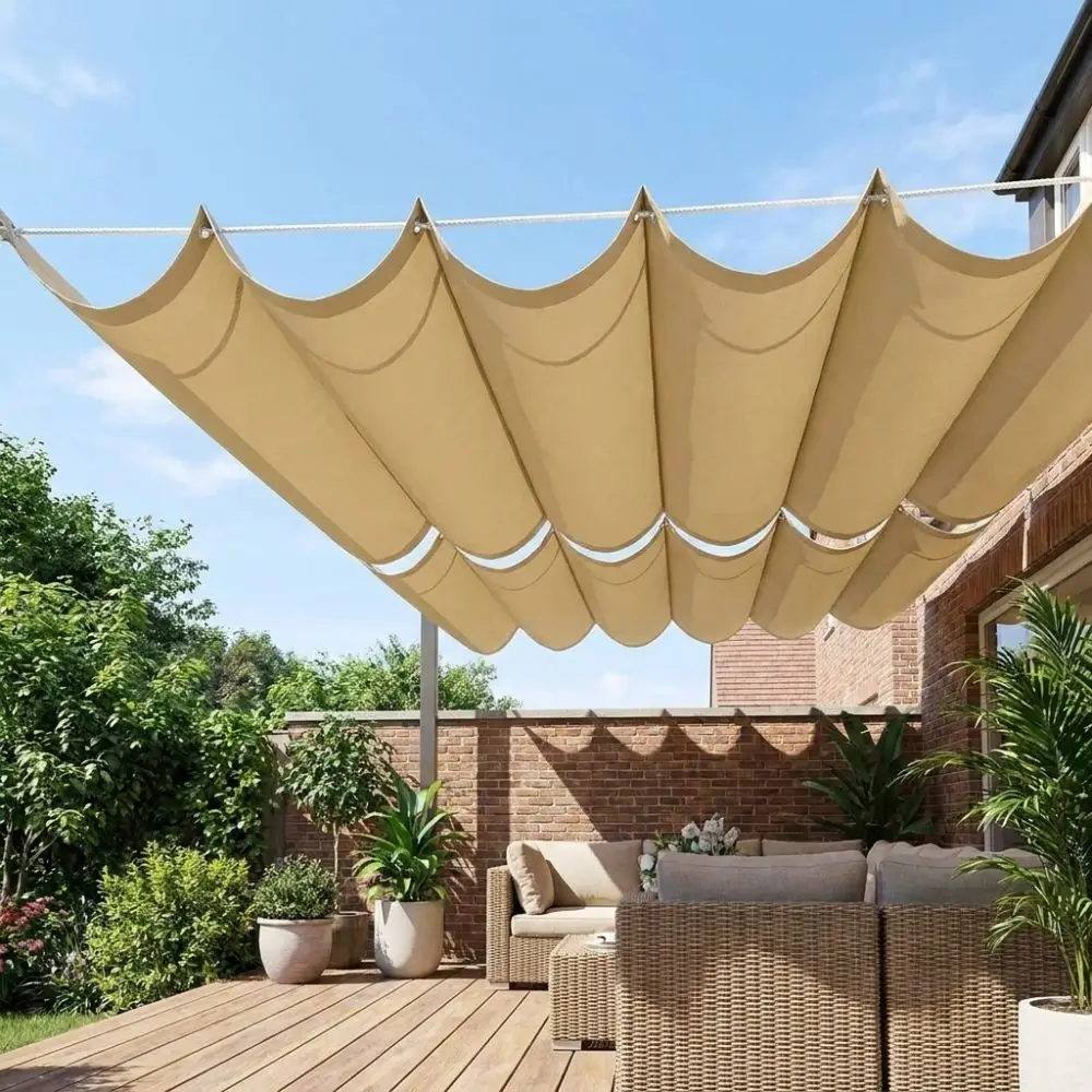 Waterproof Wave Retractable Sun Shade Canopy Heavy Duty UV Protection Outdoor Balcony Sun Awning Telescopic Rainproof