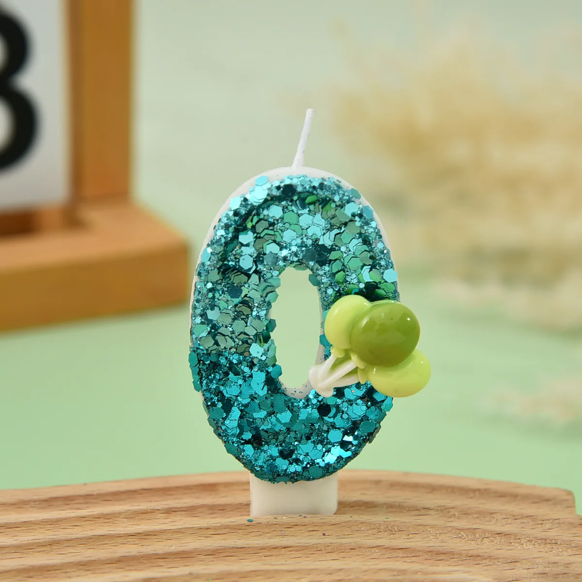 Blue lake sequin three-dimensional green balloon digital candle, party gift, birthday and anniversary candle
